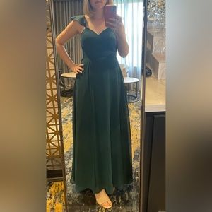 Azazie Pine Green Tie Back Bridesmaid Dress